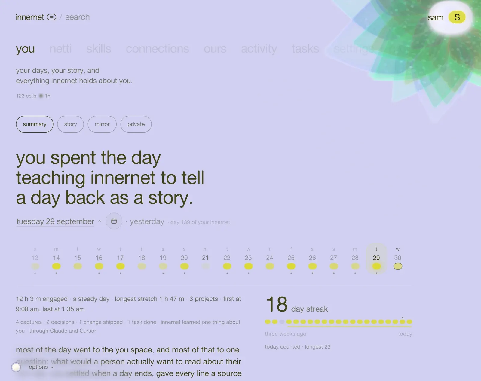 you: the day told back as a story
