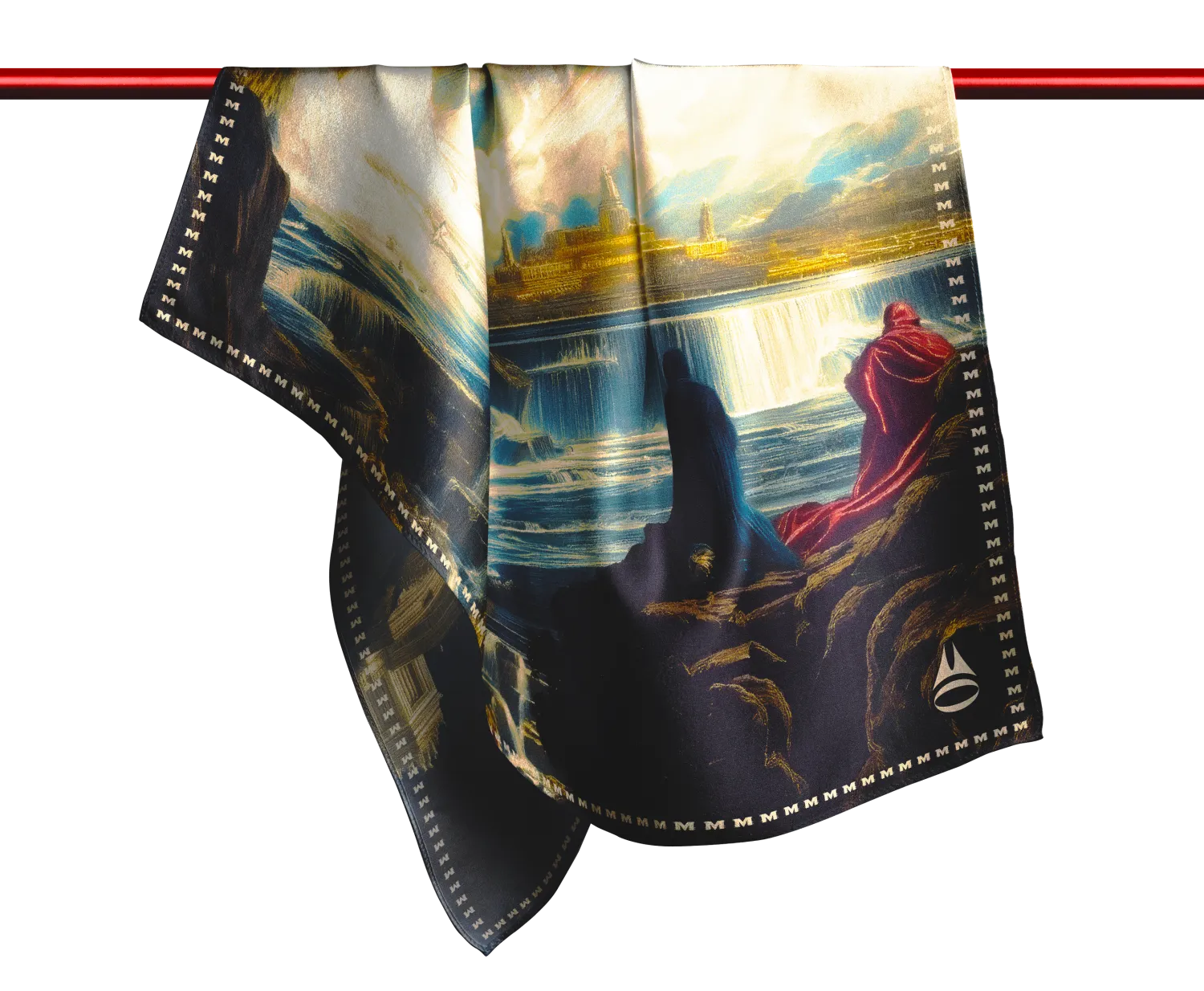 0Malice scarf hanging from a red rail